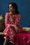 Buy_Begum_Fuchsia Kurta Silk Woven Sequin Round Aam Panna Embroidered Set 