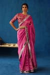 Buy_Begum_Pink Saree Silk Woven Zari Round Sharbat Gota Border Embellished With Blouse _at_Aza_Fashions