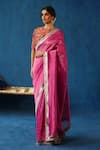 Begum_Pink Saree Silk Woven Zari Round Sharbat Gota Border Embellished With Blouse _Online_at_Aza_Fashions