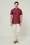 Buy_Arihant Rai Sinha_Maroon Linen Plain Solid Short Kurta _at_Aza_Fashions