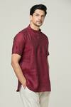 Arihant Rai Sinha_Maroon Linen Plain Solid Short Kurta _Online_at_Aza_Fashions