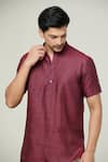 Buy_Arihant Rai Sinha_Maroon Linen Plain Solid Short Kurta _Online_at_Aza_Fashions