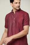 Shop_Arihant Rai Sinha_Maroon Linen Plain Solid Short Kurta _Online_at_Aza_Fashions