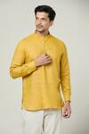 Shop_Arihant Rai Sinha_Yellow Linen Plain Kurta _Online_at_Aza_Fashions