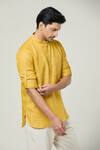 Arihant Rai Sinha_Yellow Linen Plain Kurta _at_Aza_Fashions