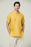 Arihant Rai Sinha_Yellow Linen Plain Short Kurta _Online_at_Aza_Fashions