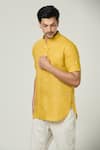 Shop_Arihant Rai Sinha_Yellow Linen Plain Short Kurta _Online_at_Aza_Fashions