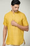 Arihant Rai Sinha_Yellow Linen Plain Short Kurta _at_Aza_Fashions