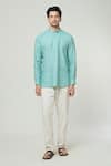 Buy_Arihant Rai Sinha_Blue Linen Full Sleeve Kurta _at_Aza_Fashions