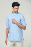 Arihant Rai Sinha_Blue Linen Solid Short Kurta _Online_at_Aza_Fashions
