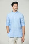 Buy_Arihant Rai Sinha_Blue Linen Solid Short Kurta _Online_at_Aza_Fashions
