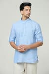 Shop_Arihant Rai Sinha_Blue Linen Solid Short Kurta _Online_at_Aza_Fashions