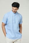 Arihant Rai Sinha_Blue Linen Plain Short Kurta _Online_at_Aza_Fashions