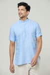 Buy_Arihant Rai Sinha_Blue Linen Plain Short Kurta _Online_at_Aza_Fashions