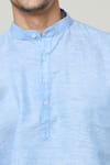 Arihant Rai Sinha_Blue Linen Plain Short Kurta _at_Aza_Fashions