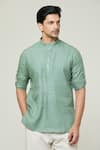 Buy_Arihant Rai Sinha_Green Linen Plain Full Sleeve Kurta _Online_at_Aza_Fashions