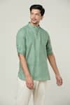 Shop_Arihant Rai Sinha_Green Linen Plain Full Sleeve Kurta _Online_at_Aza_Fashions
