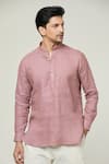 Buy_Arihant Rai Sinha_Pink Linen Plain Short Kurta _Online_at_Aza_Fashions