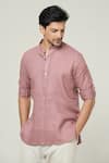 Shop_Arihant Rai Sinha_Pink Linen Plain Short Kurta _Online_at_Aza_Fashions