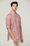 Arihant Rai Sinha_Pink Linen Plain Short Kurta _at_Aza_Fashions