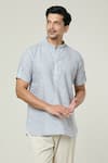 Arihant Rai Sinha_Grey Linen Plain Solid Short Kurta _Online_at_Aza_Fashions