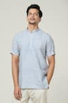 Buy_Arihant Rai Sinha_Grey Linen Plain Solid Short Kurta _Online_at_Aza_Fashions