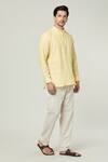 Arihant Rai Sinha_Yellow Linen Mandarin Collar Kurta _Online_at_Aza_Fashions
