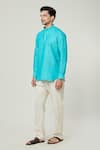 Arihant Rai Sinha_Blue Linen Plain Full Sleeve Kurta _Online_at_Aza_Fashions