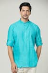 Buy_Arihant Rai Sinha_Blue Linen Plain Full Sleeve Kurta _Online_at_Aza_Fashions