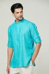 Shop_Arihant Rai Sinha_Blue Linen Plain Full Sleeve Kurta _Online_at_Aza_Fashions