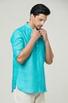 Arihant Rai Sinha_Blue Linen Plain Full Sleeve Kurta _at_Aza_Fashions