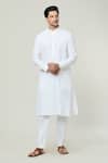 Buy_Arihant Rai Sinha_White Linen Mandarin Collar Kurta _at_Aza_Fashions