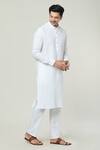 Arihant Rai Sinha_White Linen Mandarin Collar Kurta _Online_at_Aza_Fashions