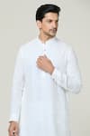 Shop_Arihant Rai Sinha_White Linen Mandarin Collar Kurta _Online_at_Aza_Fashions