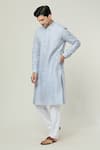 Arihant Rai Sinha_Grey Linen Straight Plain Kurta _Online_at_Aza_Fashions