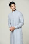 Shop_Arihant Rai Sinha_Grey Linen Straight Plain Kurta _Online_at_Aza_Fashions