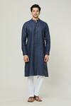 Arihant Rai Sinha Blue Linen Solid Straight Kurta at Aza Fashions Arihant Rai Sinha_Blue Linen Solid Straight Kurta _at_Aza_Fashions