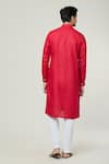 Shop_Arihant Rai Sinha_Red Linen Plain Mandarin Collar Straight Kurta _at_Aza_Fashions