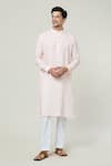 Buy_Arihant Rai Sinha_Pink Linen Plain Mandarin Collar Kurta _at_Aza_Fashions