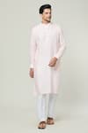 Arihant Rai Sinha_Pink Linen Plain Mandarin Collar Kurta _Online_at_Aza_Fashions