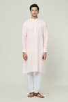 Arihant Rai Sinha_Pink Linen Plain Mandarin Collar Kurta _at_Aza_Fashions