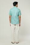 Shop_Aryavir Malhotra_Blue Linen Plain Half Sleeves Shirt _at_Aza_Fashions