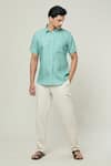 Shop_Aryavir Malhotra_Blue Linen Plain Half Sleeves Shirt _Online_at_Aza_Fashions