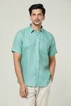 Aryavir Malhotra_Blue Linen Plain Half Sleeves Shirt _at_Aza_Fashions