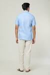 Shop_Aryavir Malhotra_Blue Linen Textured Half Sleeves Shirt _at_Aza_Fashions
