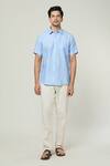 Buy_Aryavir Malhotra_Blue Linen Textured Half Sleeves Shirt _Online_at_Aza_Fashions