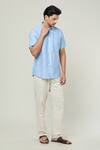 Shop_Aryavir Malhotra_Blue Linen Textured Half Sleeves Shirt _Online_at_Aza_Fashions