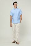 Aryavir Malhotra_Blue Linen Textured Half Sleeves Shirt _at_Aza_Fashions