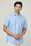 Buy_Aryavir Malhotra_Blue Linen Textured Half Sleeves Shirt 