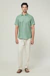 Aryavir Malhotra_Green Linen Half Sleeves Shirt _Online_at_Aza_Fashions